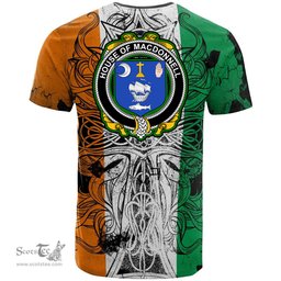 ScotsTee Shop Irish House of MACDONNELL Clare and Connacht Coat of Arms Irish Family Crest T Shirt Celtic Ireland Green, White and Orange T Shirt