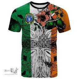 ScotsTee Shop Irish House of MACDONNELL Clare and Connacht Coat of Arms Irish Family Crest T Shirt Celtic Ireland Green, White and Orange T Shirt