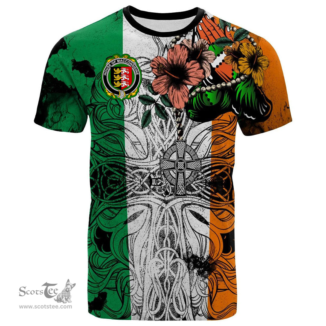 ScotsTee Shop Irish House of MACCONSIDINE Coat of Arms Irish Family Crest T Shirt Celtic Ireland Green, White and Orange T Shirt