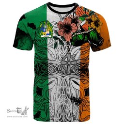ScotsTee Shop Irish McGrail Coat of Arms Irish Family Crest T Shirt Celtic Ireland Green, White and Orange T Shirt