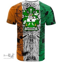 ScotsTee Shop Irish O Donoghue Coat of Arms Irish Family Crest T Shirt Celtic Ireland Green, White and Orange T Shirt