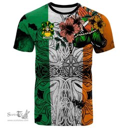 ScotsTee Shop Irish Preston Coat of Arms Irish Family Crest T Shirt Celtic Ireland Green, White and Orange T Shirt