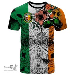 ScotsTee Shop Irish House of O QUINLAN Coat of Arms Irish Family Crest T Shirt Celtic Ireland Green, White and Orange T Shirt
