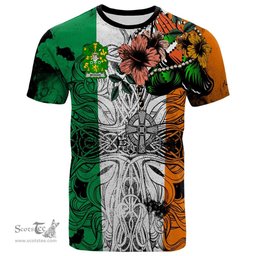 ScotsTee Shop Irish McHugh or MacHugh Coat of Arms Irish Family Crest T Shirt Celtic Ireland Green, White and Orange T Shirt