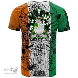 ScotsTee Shop Irish Quill Coat of Arms Irish Family Crest T Shirt Celtic Ireland Green, White and Orange T Shirt
