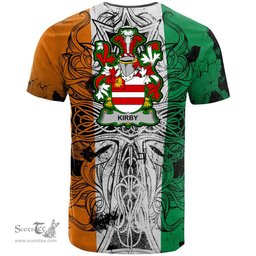 ScotsTee Shop Irish Kirby or O Kirby Coat of Arms Irish Family Crest T Shirt Celtic Ireland Green, White and Orange T Shirt