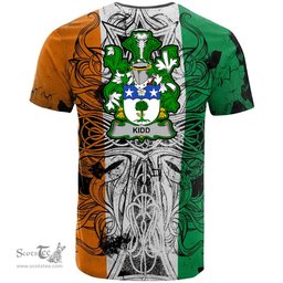 ScotsTee Shop Irish Kidd Coat of Arms Irish Family Crest T Shirt Celtic Ireland Green, White and Orange T Shirt