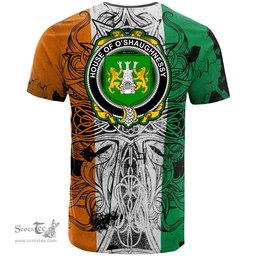 ScotsTee Shop Irish House of O SHAUGNESSY Coat of Arms Irish Family Crest T Shirt Celtic Ireland Green, White and Orange T Shirt