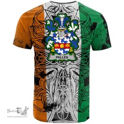 ScotsTee Shop Irish Palles Coat of Arms Irish Family Crest T Shirt Celtic Ireland Green, White and Orange T Shirt