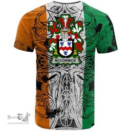 ScotsTee Shop Irish McCormick Coat of Arms Irish Family Crest T Shirt Celtic Ireland Green, White and Orange T Shirt