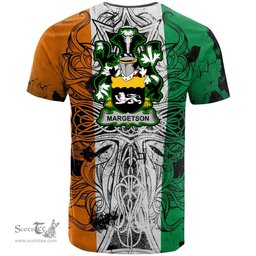 ScotsTee Shop Irish Margetson Coat of Arms Irish Family Crest T Shirt Celtic Ireland Green, White and Orange T Shirt