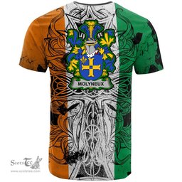 ScotsTee Shop Irish Molyneux Coat of Arms Irish Family Crest T Shirt Celtic Ireland Green, White and Orange T Shirt