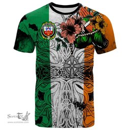 ScotsTee Shop Irish House of O MULVIHILL Coat of Arms Irish Family Crest T Shirt Celtic Ireland Green, White and Orange T Shirt