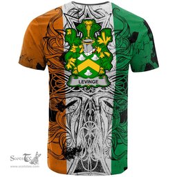 ScotsTee Shop Irish Levinge or Levens Coat of Arms Irish Family Crest T Shirt Celtic Ireland Green, White and Orange T Shirt