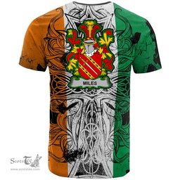 ScotsTee Shop Irish Miles or Moyles Coat of Arms Irish Family Crest T Shirt Celtic Ireland Green, White and Orange T Shirt