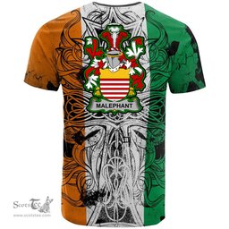 ScotsTee Shop Irish Malaphant Coat of Arms Irish Family Crest T Shirt Celtic Ireland Green, White and Orange T Shirt