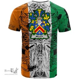 ScotsTee Shop Irish Milley or O Millea Coat of Arms Irish Family Crest T Shirt Celtic Ireland Green, White and Orange T Shirt