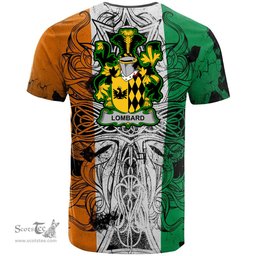 ScotsTee Shop Irish Lombard Coat of Arms Irish Family Crest T Shirt Celtic Ireland Green, White and Orange T Shirt