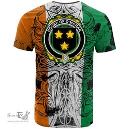ScotsTee Shop Irish House of O MORAN Coat of Arms Irish Family Crest T Shirt Celtic Ireland Green, White and Orange T Shirt
