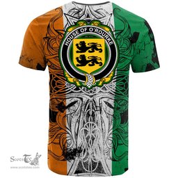 ScotsTee Shop Irish House of O ROURKE Coat of Arms Irish Family Crest T Shirt Celtic Ireland Green, White and Orange T Shirt