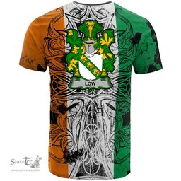 ScotsTee Shop Irish Low Coat of Arms Irish Family Crest T Shirt Celtic Ireland Green, White and Orange T Shirt