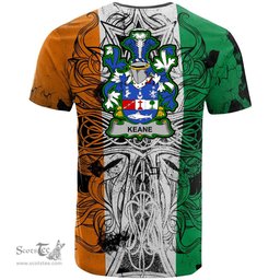 ScotsTee Shop Irish Keane or O Cahan Coat of Arms Irish Family Crest T Shirt Celtic Ireland Green, White and Orange T Shirt