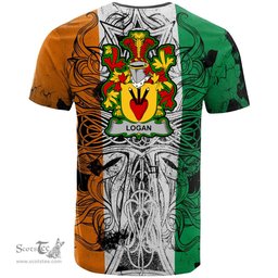 ScotsTee Shop Irish Logan Coat of Arms Irish Family Crest T Shirt Celtic Ireland Green, White and Orange T Shirt