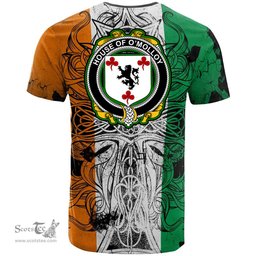 ScotsTee Shop Irish House of O MOLLOY Coat of Arms Irish Family Crest T Shirt Celtic Ireland Green, White and Orange T Shirt