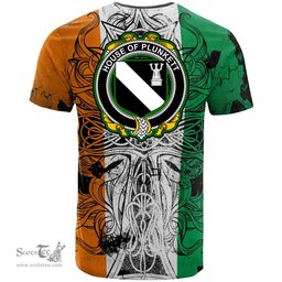 ScotsTee Shop Irish House of PLUNKETT Coat of Arms Irish Family Crest T Shirt Celtic Ireland Green, White and Orange T Shirt