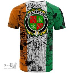ScotsTee Shop Irish House of O NAGHTEN Coat of Arms Irish Family Crest T Shirt Celtic Ireland Green, White and Orange T Shirt