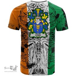 ScotsTee Shop Irish Orme Coat of Arms Irish Family Crest T Shirt Celtic Ireland Green, White and Orange T Shirt