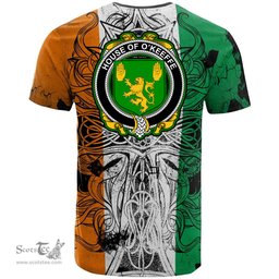 ScotsTee Shop Irish House of O KEEFFE Coat of Arms Irish Family Crest T Shirt Celtic Ireland Green, White and Orange T Shirt