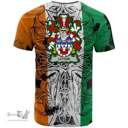ScotsTee Shop Irish Litton Coat of Arms Irish Family Crest T Shirt Celtic Ireland Green, White and Orange T Shirt