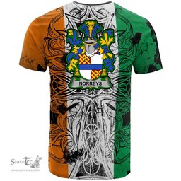 ScotsTee Shop Irish Norreys Coat of Arms Irish Family Crest T Shirt Celtic Ireland Green, White and Orange T Shirt