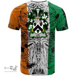 ScotsTee Shop Irish Lee or O Lee Coat of Arms Irish Family Crest T Shirt Celtic Ireland Green, White and Orange T Shirt