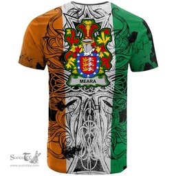ScotsTee Shop Irish Meara or O Mara Coat of Arms Irish Family Crest T Shirt Celtic Ireland Green, White and Orange T Shirt
