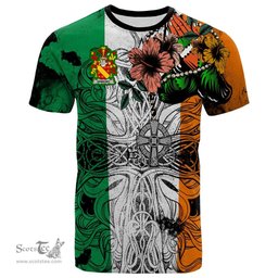 ScotsTee Shop Irish Ormesby Coat of Arms Irish Family Crest T Shirt Celtic Ireland Green, White and Orange T Shirt