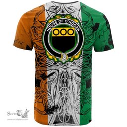 ScotsTee Shop Irish House of O HOGAN Coat of Arms Irish Family Crest T Shirt Celtic Ireland Green, White and Orange T Shirt