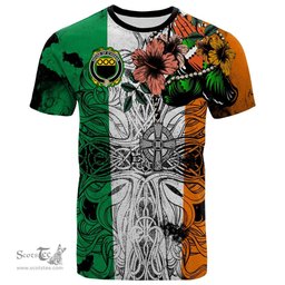 ScotsTee Shop Irish House of O HOGAN Coat of Arms Irish Family Crest T Shirt Celtic Ireland Green, White and Orange T Shirt