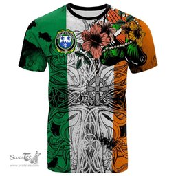 ScotsTee Shop Irish House of O SCANLAN Munster Coat of Arms Irish Family Crest T Shirt Celtic Ireland Green, White and Orange T Shirt