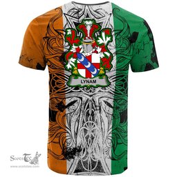 ScotsTee Shop Irish Lynam or O Lynam Coat of Arms Irish Family Crest T Shirt Celtic Ireland Green, White and Orange T Shirt