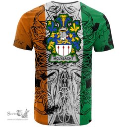 ScotsTee Shop Irish McLysacht or Lysacht Coat of Arms Irish Family Crest T Shirt Celtic Ireland Green, White and Orange T Shirt