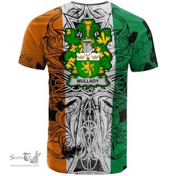 ScotsTee Shop Irish Mullady or O Mullady Coat of Arms Irish Family Crest T Shirt Celtic Ireland Green, White and Orange T Shirt