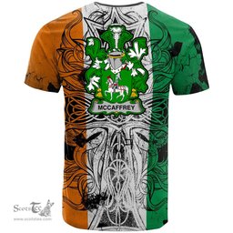 ScotsTee Shop Irish McCaffrey Coat of Arms Irish Family Crest T Shirt Celtic Ireland Green, White and Orange T Shirt
