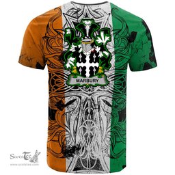 ScotsTee Shop Irish Marbury Coat of Arms Irish Family Crest T Shirt Celtic Ireland Green, White and Orange T Shirt