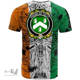 ScotsTee Shop Irish House of TULLY MACATILLA Coat of Arms Irish Family Crest T Shirt Celtic Ireland Green, White and Orange T Shirt