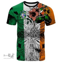 ScotsTee Shop Irish Nowland Coat of Arms Irish Family Crest T Shirt Celtic Ireland Green, White and Orange T Shirt