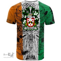 ScotsTee Shop Irish McMillan Coat of Arms Irish Family Crest T Shirt Celtic Ireland Green, White and Orange T Shirt