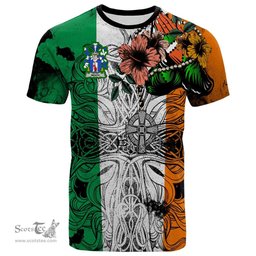 ScotsTee Shop Irish Meath Coat of Arms Irish Family Crest T Shirt Celtic Ireland Green, White and Orange T Shirt