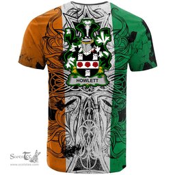 ScotsTee Shop Irish Howlett or Hewlett Coat of Arms Irish Family Crest T Shirt Celtic Ireland Green, White and Orange T Shirt